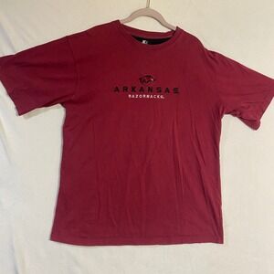 Team Starter Arkansas Razorbacks Mens T-Shirt Large Red Cotton Embroidered NCAA